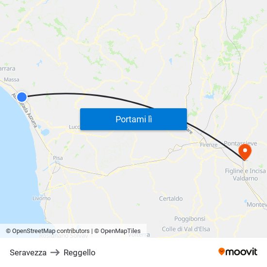 Seravezza to Reggello map