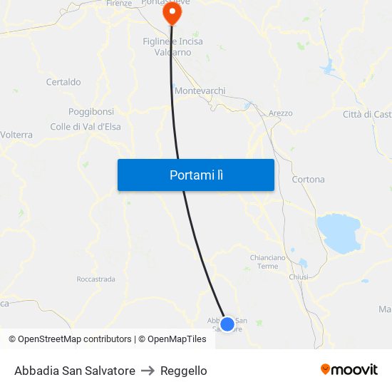Abbadia San Salvatore to Reggello map