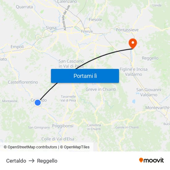 Certaldo to Reggello map