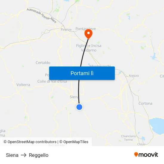 Siena to Reggello map