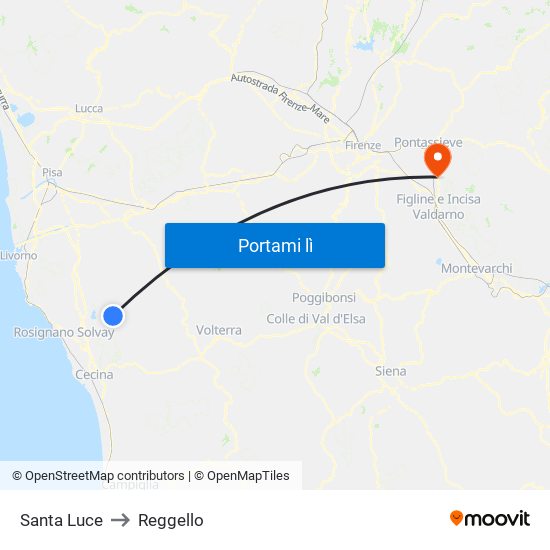 Santa Luce to Reggello map