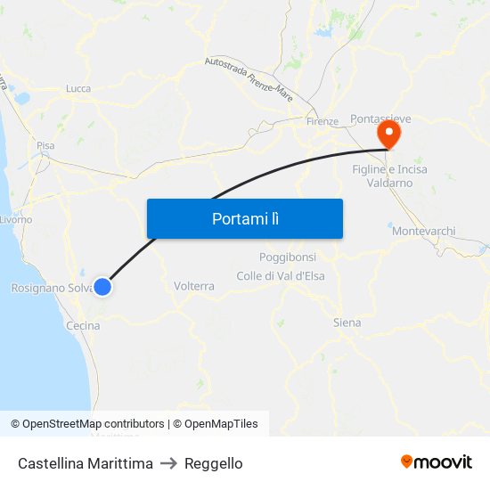 Castellina Marittima to Reggello map
