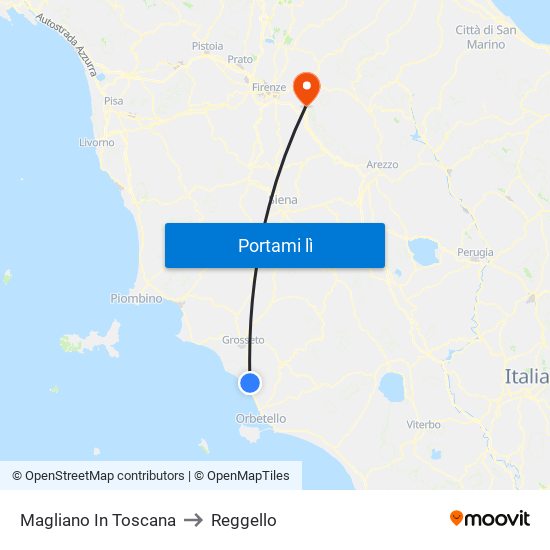 Magliano In Toscana to Reggello map