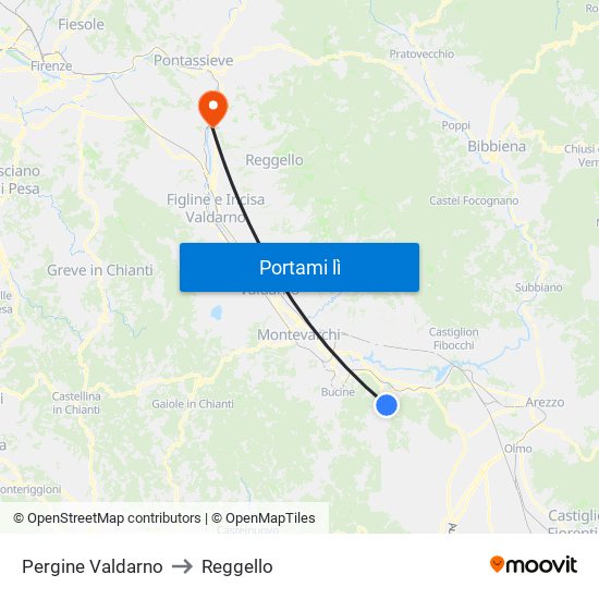 Pergine Valdarno to Reggello map