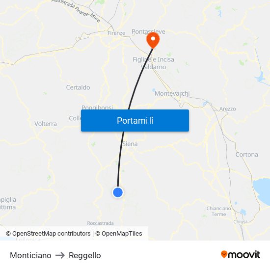 Monticiano to Reggello map