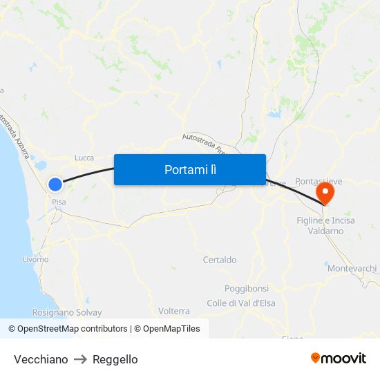 Vecchiano to Reggello map