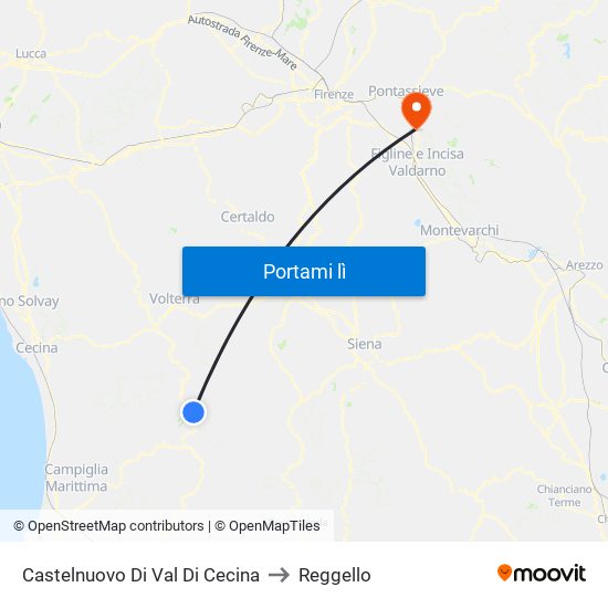 Castelnuovo Di Val Di Cecina to Reggello map