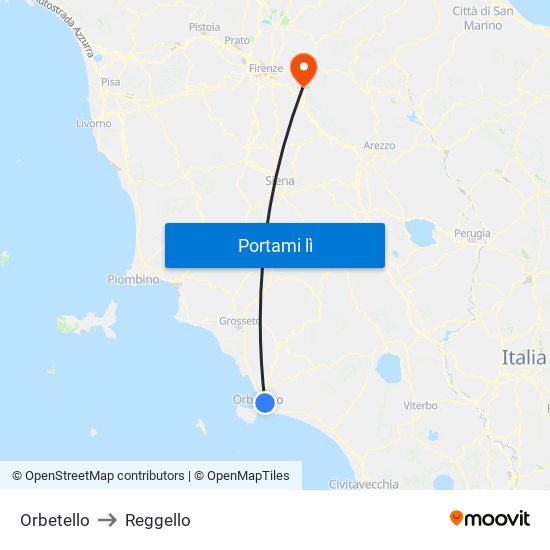 Orbetello to Reggello map