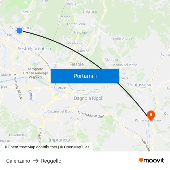 Calenzano to Reggello map