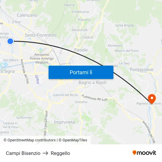 Campi Bisenzio to Reggello map