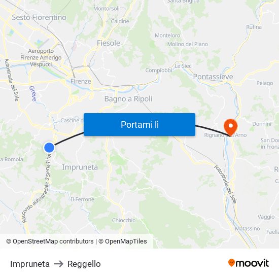 Impruneta to Reggello map