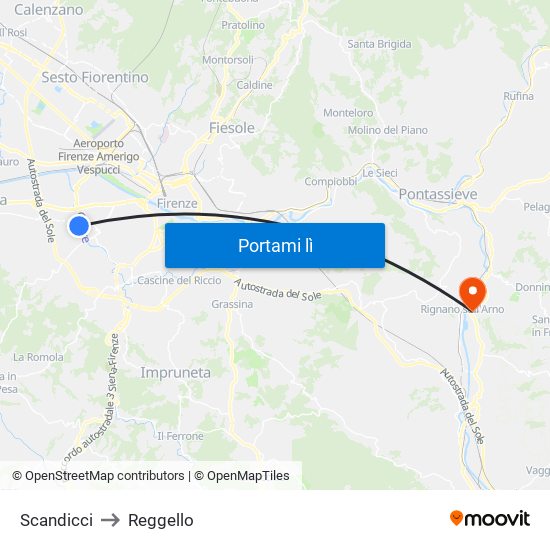 Scandicci to Reggello map