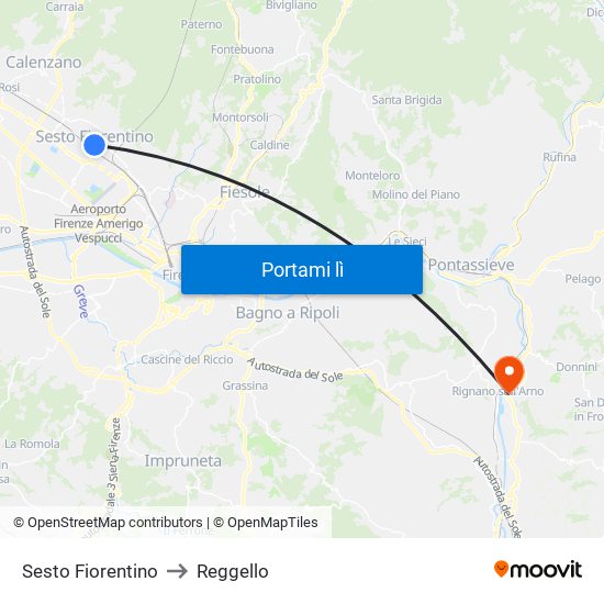 Sesto Fiorentino to Reggello map