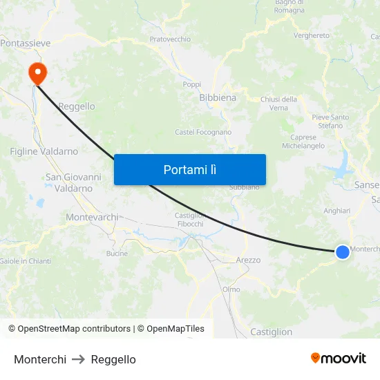 Monterchi to Reggello map