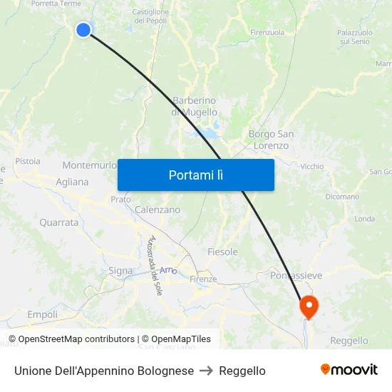 Unione Dell'Appennino Bolognese to Reggello map