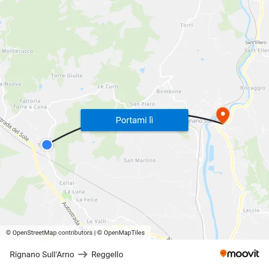 Rignano Sull'Arno to Reggello map