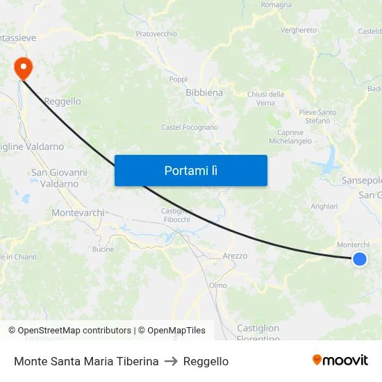 Monte Santa Maria Tiberina to Reggello map