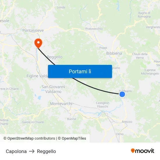 Capolona to Reggello map