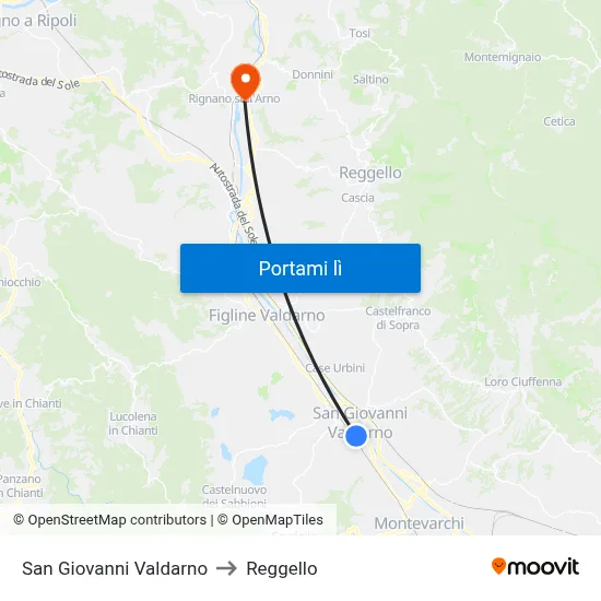 San Giovanni Valdarno to Reggello map