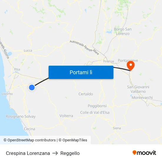 Crespina Lorenzana to Reggello map