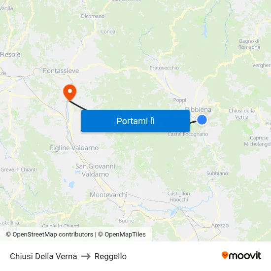 Chiusi Della Verna to Reggello map