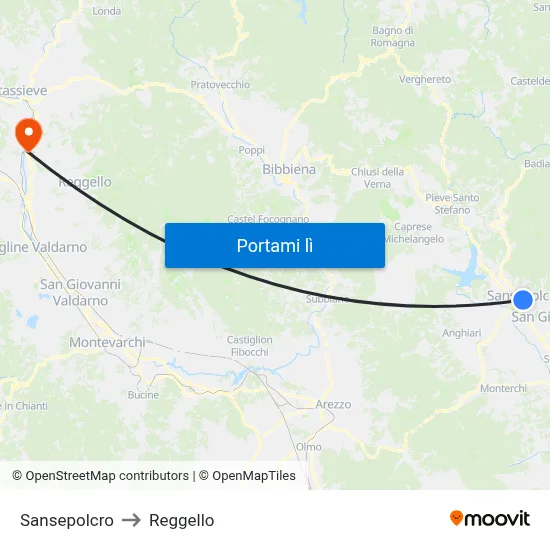 Sansepolcro to Reggello map