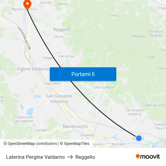 Laterina Pergine Valdarno to Reggello map