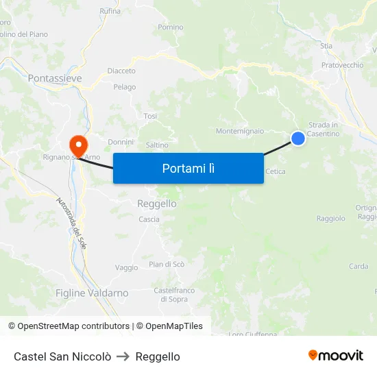 Castel San Niccolò to Reggello map