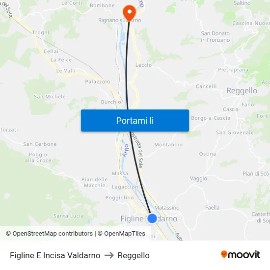 Figline E Incisa Valdarno to Reggello map