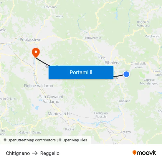 Chitignano to Reggello map