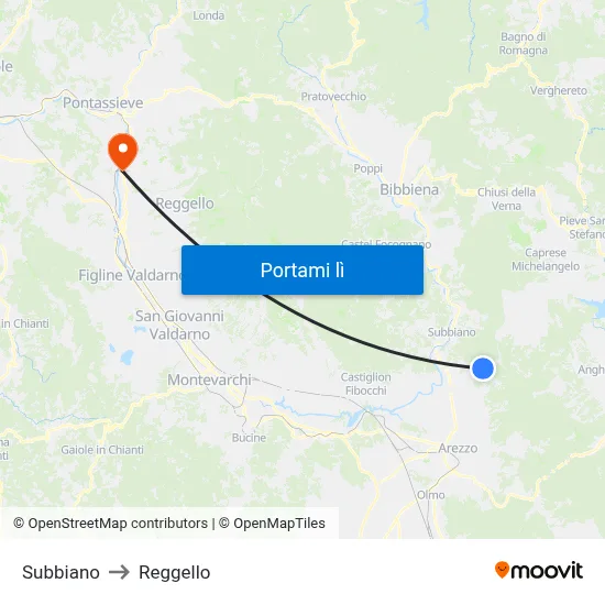 Subbiano to Reggello map