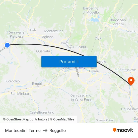Montecatini Terme to Reggello map