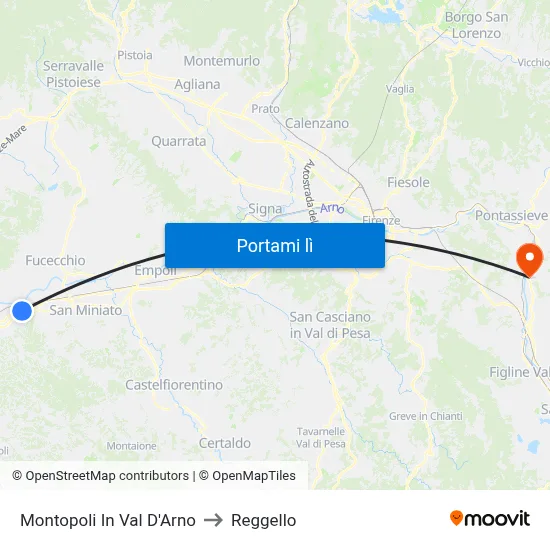 Montopoli In Val D'Arno to Reggello map