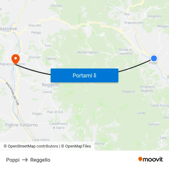 Poppi to Reggello map