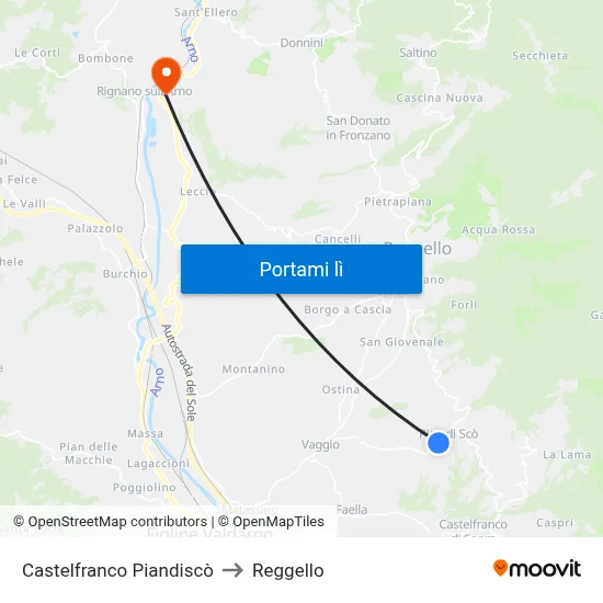 Castelfranco Piandiscò to Reggello map