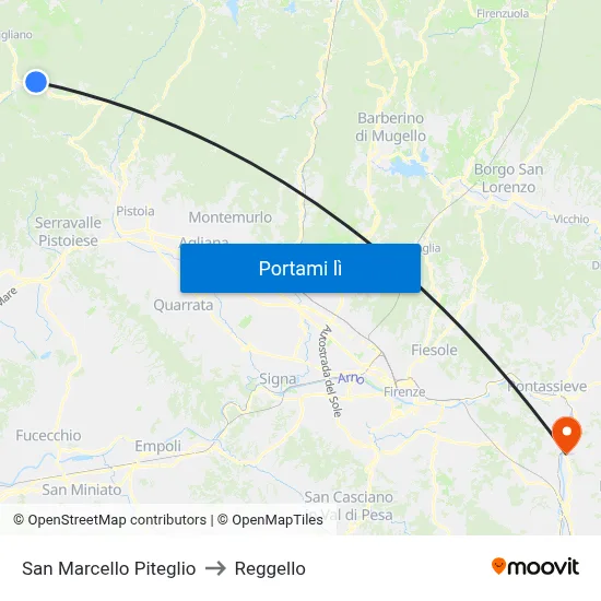 San Marcello Piteglio to Reggello map