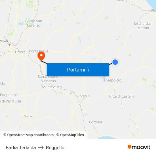 Badia Tedalda to Reggello map