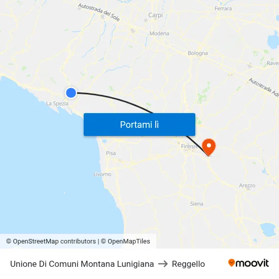 Unione Di Comuni Montana Lunigiana to Reggello map