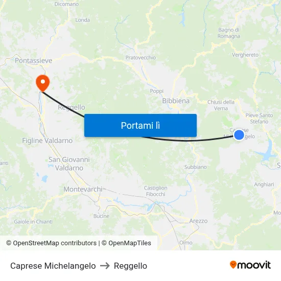 Caprese Michelangelo to Reggello map
