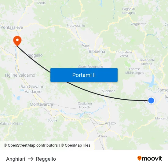 Anghiari to Reggello map