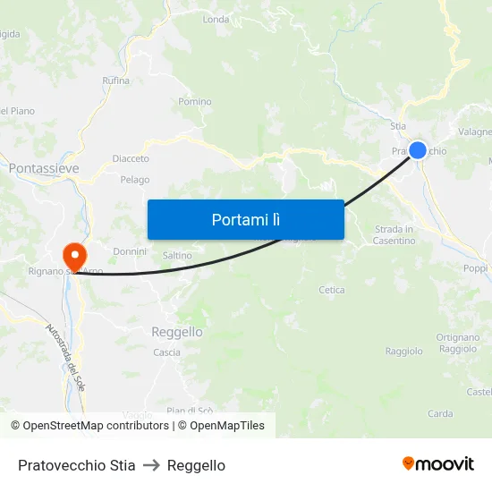 Pratovecchio Stia to Reggello map