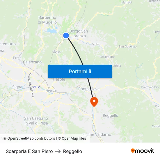 Scarperia E San Piero to Reggello map