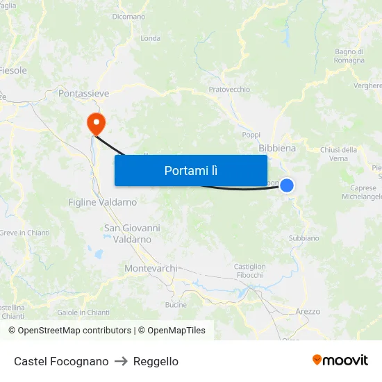 Castel Focognano to Reggello map