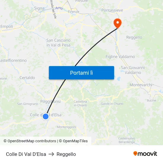 Colle Di Val D'Elsa to Reggello map