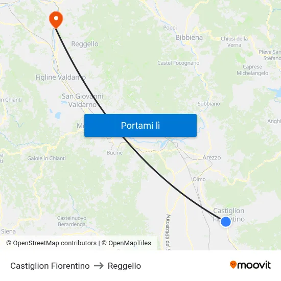 Castiglion Fiorentino to Reggello map
