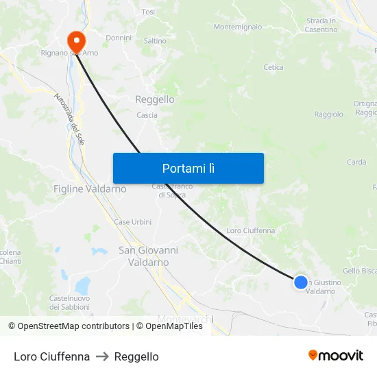 Loro Ciuffenna to Reggello map