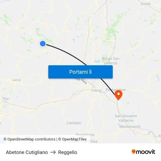 Abetone Cutigliano to Reggello map