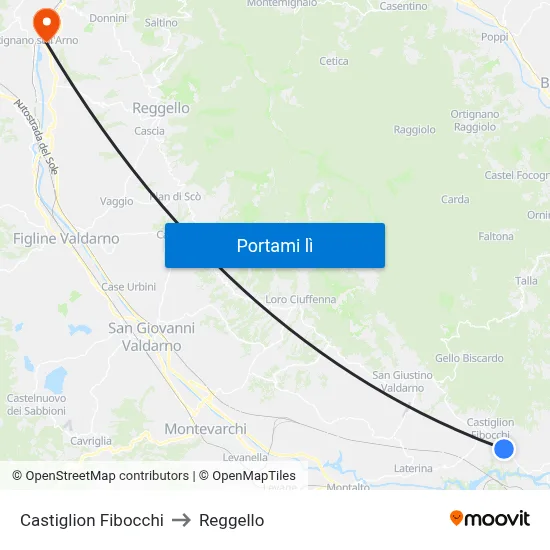 Castiglion Fibocchi to Reggello map