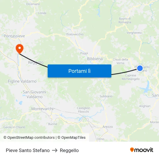 Pieve Santo Stefano to Reggello map