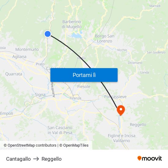 Cantagallo to Reggello map